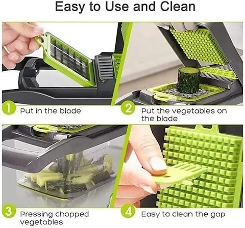 Generic 14-In-1 Multifunctional Vegetable Chopper With 8 Stainless Steel Blades, Onion Chopper, Fruit Slicer Cutter Salad Potato Carrot Garlic, Manual