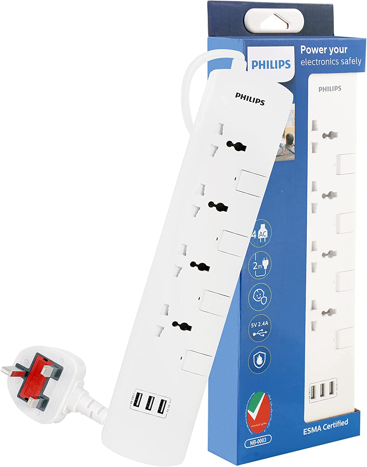 Buy Philips 4-Way Extension Socket With 3 USB Port 2m Online ...