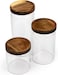 Cuisine Art Round Glass Storage Jars with Acacia Wood Lids -Set of 3 Transparent Borosilicate Airtight Glass Container, Stackable for Storing Kitchen Food, Grains, Coffee Beans, Tea 500+750+1000ml