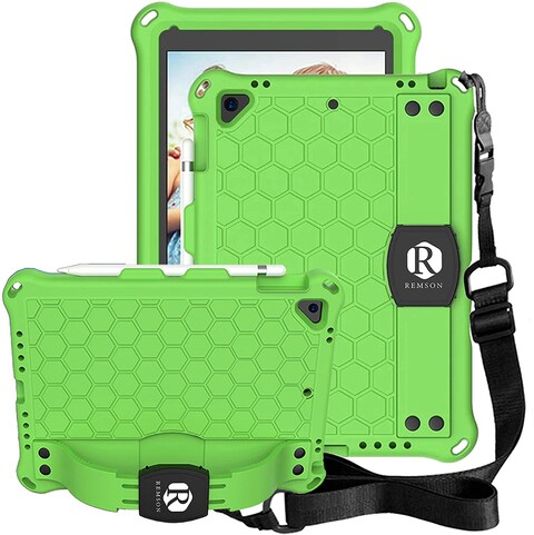 Remson Apple iPad Air 3 10.5 (2019) Honeycomb Stand Handle Shockproof Drop Protection With Shoulder Strap Back Case Cover(Green/Black)
