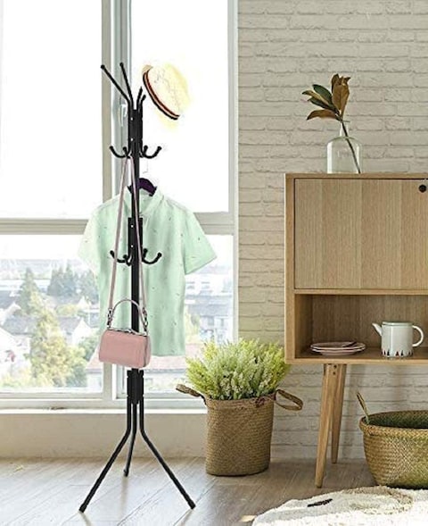 Generic Metal Coat Rack/Hanger, Free Standing, Coat/Hat Hanger For Handbags, Hat, Umbrella, Clothes - Tree Coat Hanger Holder Stand (Black)