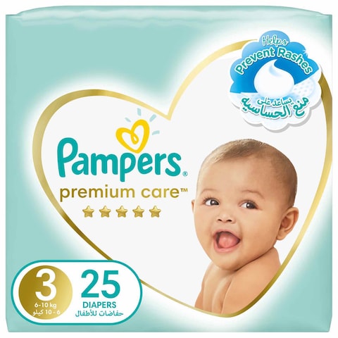 Pampers Premium Care Taped Diapers, Size 3, 6-10 kg, Mid Pack, 25 Diapers&nbsp;&nbsp;