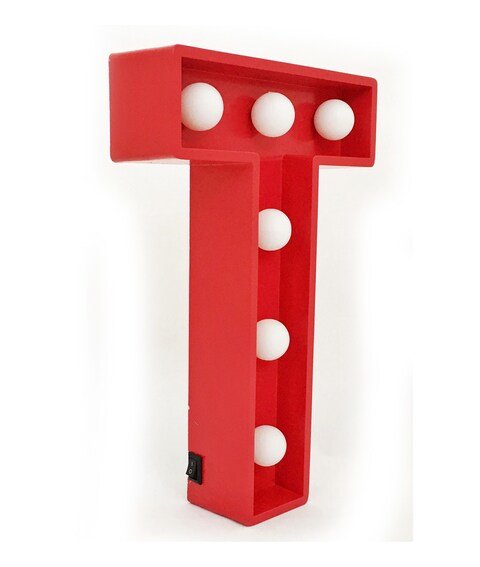 LED Marquee Letter Light Sign Wooden Red (T) 25cm