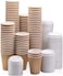 [50 Sets] 8 oz. Brown Disposable Ripple Insulated Coffee Cups with Lids - Hot Beverage Corrugated Paper Cups