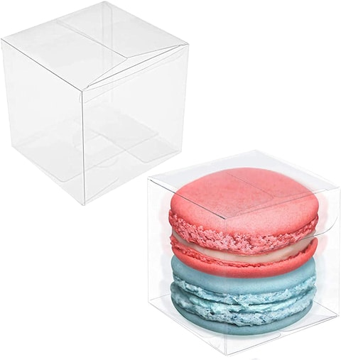 Markq Clear Favor Boxes 8x8x8 cm, 12 pcs PVC Transparent Box for Gifts Macaron Cupcake Candy Cookies Ornament Gifts Wedding Party Baby Shower (Gold Base)