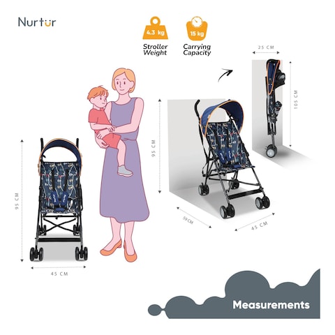 نورتور عربة أطفال مع مظلة مزخرفة B801FT-NR11 بمقاس 45×59×95 سم