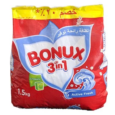 Bonux 3 In 1 Active Fresh Detergent Powder 1.5KG 20Percent  Off
