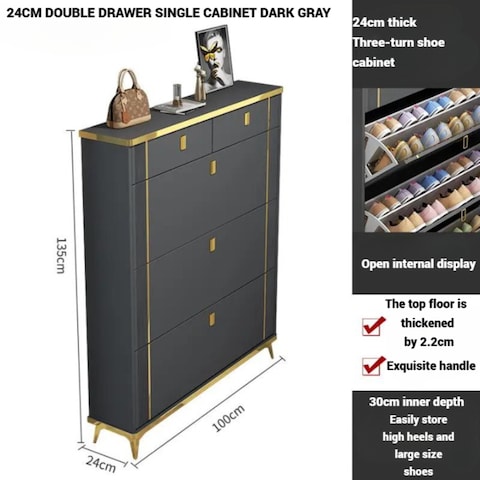 AWD Shoe Rack Cabinet in Double Tipping, Shoe Cabinet 3 Flipping Doors - White