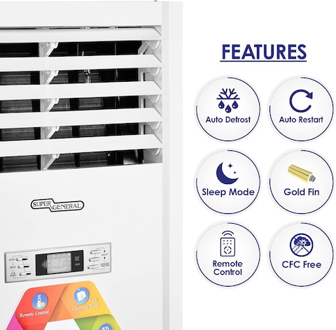 Super General 33000BTU (29200BTU ESMA Capacity) Floor Standing Air Conditioner, Auto-Restart, Sleep-Mode, White, SGFS36NE For Home, Office, Commercial Use (Installation Not Included)