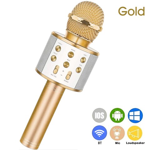 Generic-WS-858 Portable Wireless Karaoke Microphone Handheld Cellphone Karaoke Player Built-in BT HIFI Speaker Selfie 3-in-1 Rechargeable Li-battery Karaoke KTV MIC Machine