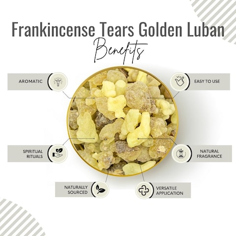AWAFI MILL Frankincense Tears - Golden Luban   Aromatic Incense Ingredient   Pure Resin (Bottle of 50 gram / 1.7 Oz)