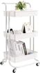 3-Tier Rolling Utility Carts Trolley Storage Cart with Handle Multifunctional Organization Cart with Brake Caster Wheels Kitchen Shelf Multifunctional Storage Rack with Net Basket Mass (White)