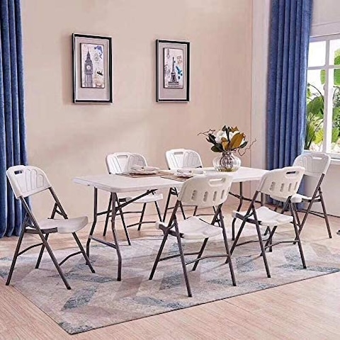 LANNY 1.5m (5ft) Heavy Duty Folding Table Centerfold, Ideal for Crafts, Outdoor Events, 156 * 75cm, White Table