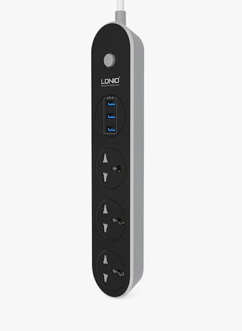 LDNIO 3-Outlet Surge Protector Power Strip And 3-Port Universal USB Adapter Black 1.6meter