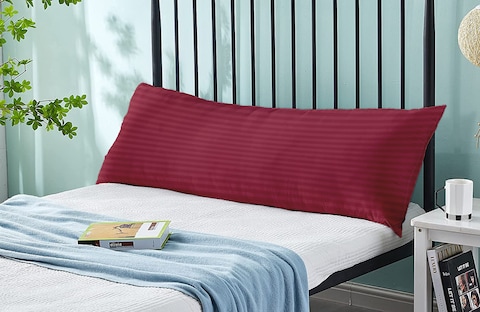 KLUB LINEN Long Body Pillow 1pc, Fabric: 100% Polyester 85 GSM Microfiber 1 cm Stripe Super Soft, Filling: 1300 gm Hollow Fiber Comfort, Breathable &amp; Ultra Soft Size: 45 x 120 cm, Color: Dusty Pink