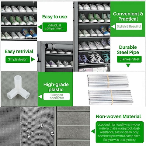 10-Tier Shoe Rack, Shoe Storage, Shoe Rack 58 x 28 x 160 cm, for approx. 27 Pairs of Shoes, DIY, Slim, Made of Non-Woven Fabrics (grey)
