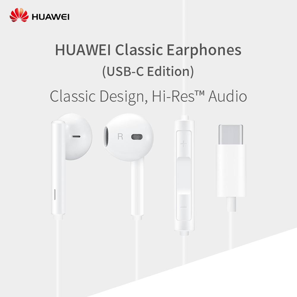 Huawei- CM33 Classic Earphones (USB-C Edition) Half In-ear Corded Headset Handsfree Hi-Res High-Resolution Audio Immersive Wired Headphone with Mic Microphone Volume Control Wind Noise Reduction