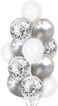 Dubedat White Chrome Silver Confetti Balloons Bouquet 24Pcs For Wedding Bridal Shower Birthday Party Baby Shower Decoration