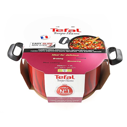 Tefal Tempo Flame Casserole With Lid Red 28cm