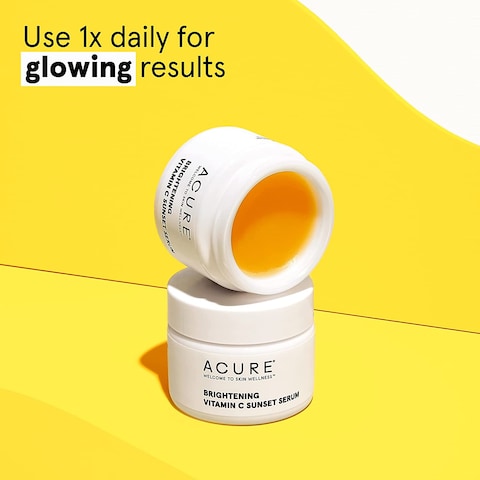 Acure Brightening Vitamin C Sunset Serum, 100% Vegan, For A Brighter Appearance, Vitamin C, Coq10 &amp; Astaxanthin, Intense Overnight Moisture, For All Skin Types, 1 Fl Oz