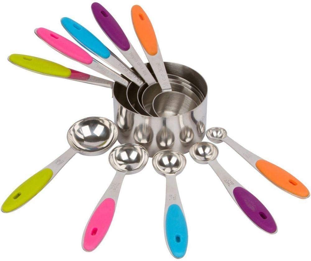 Beauenty - 10 Piece Stainless Steel Measuring Cups And Spoons Set With Silicone Handles