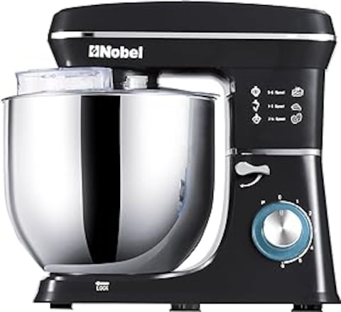 Nobel Stand Mixer 10L Stainless Steel Bowl, 6 Speeds with Pulse Function - LED Indicator, Vibration Absorption Design, 1100W Power NBM120 Black