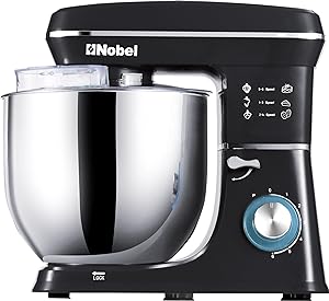 Nobel Stand Mixer 10L Stainless Steel Bowl, 6 Speeds with Pulse Function - LED Indicator, Vibration Absorption Design, 1100W Power NBM120 Black