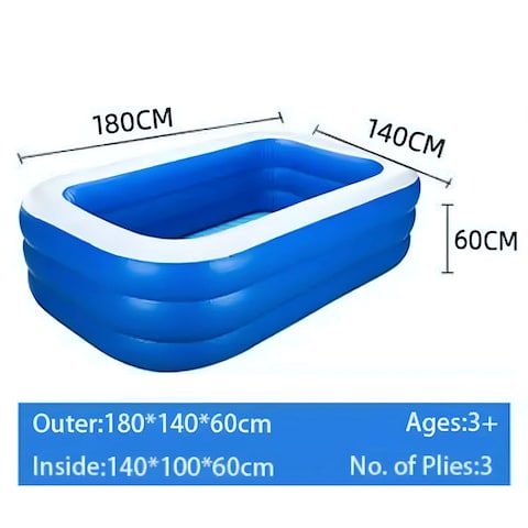 HEXAR&reg; Inflatable Swimming Pool Kiddie Pool Large Size Blow Up Swimming Pool for Family Adults Kids Toddler Giant Rectangle Lounge Blowup Pool for Indoor Outdoor Backyard Ground (180 X 140 X 60 CM)