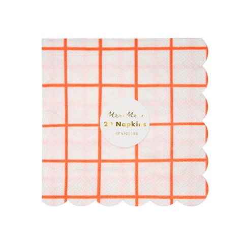 Neon Coral Grid Small Napkins