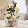 Floral Arrangement White Flowers Green Leaves Bamboo Sticks Grass Base 50cm