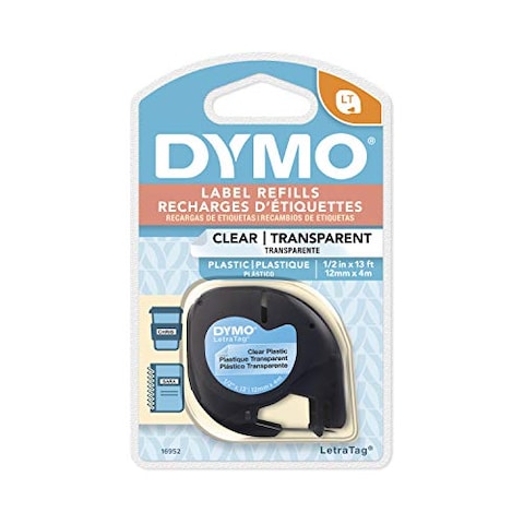 Dymo Authentic Letratag Labeling Tape For Letratag Label Makers, Black Print On Clear Pastic Tape, /2&#39;&#39; W X 3&#39; L, Roll - 6952
