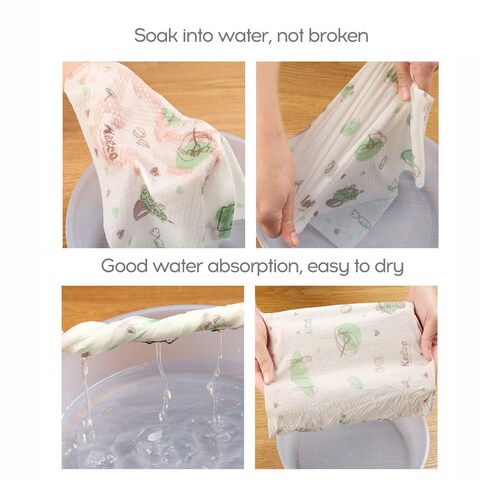 Decdeal - 50Pcs/Roll Dry and Wet Non-woven Dishcloth Printing Paper Disposable Washable Home Kitchen Cleaning Paper