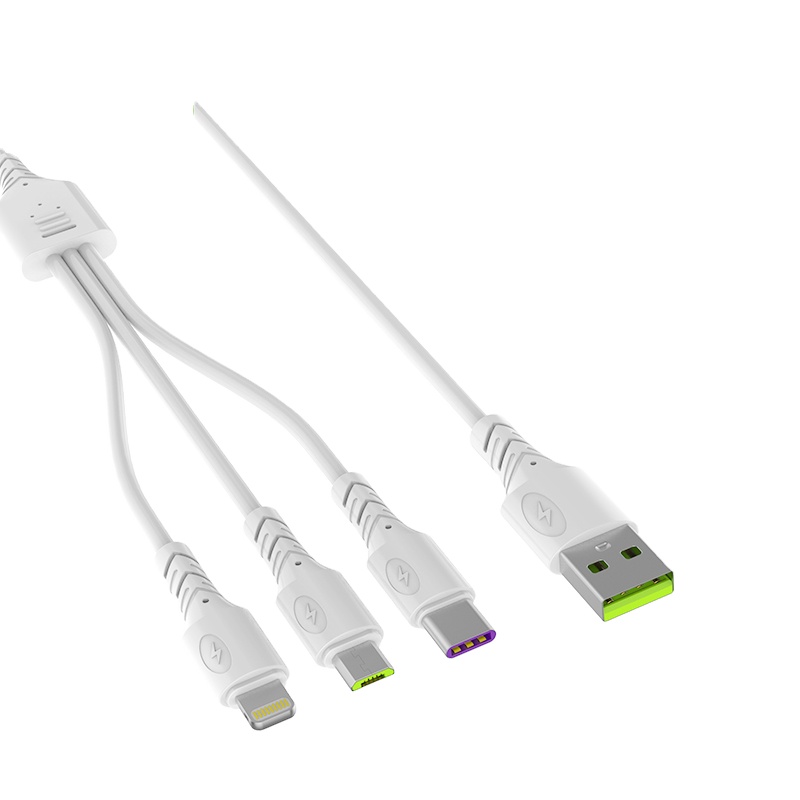 Golf Space 1-Meter Multiple Type Cable, USB Type A Male to Micro-B USB/Lightning/USB Type-C for Mobile Phones, White