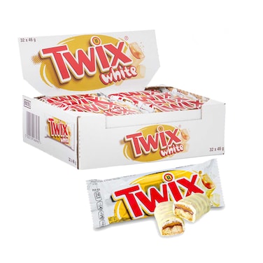 Twix White Chocolate Bar, 46g Pack of 32