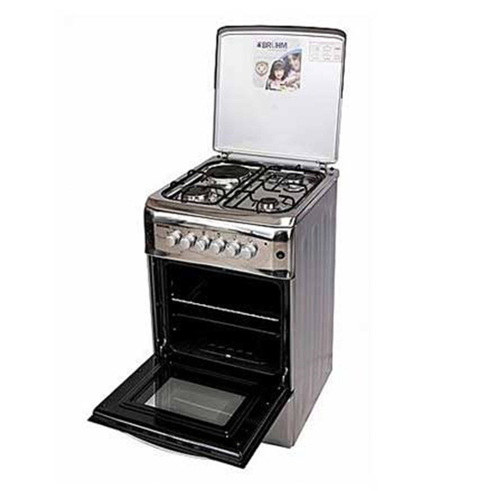 Bruhm 3 Gas + 1 Silver Color,Electric Oven &amp; Grill,Glass Top 50X55 - BGC 5531IS