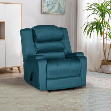 إن هاوس كرسي استرخاء ثابت منجد بالمخمل مع صندوق تخزين - تركواز غامق - AB07