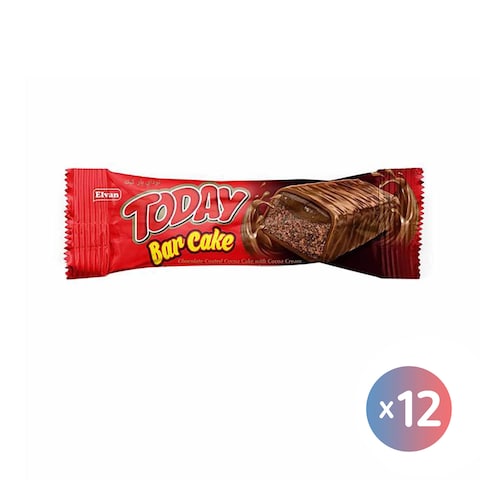 Elvan Today Chocolate Coated Cocoa Cream Filling Bar Cake - 12 Pieces