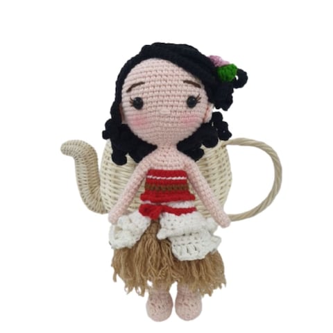 Handmade Natural Cotton Crochet Moana Toy Doll for Baby Friend Amigurumi Crochet Sleeping Buddy for Kids and Adults, 25cm