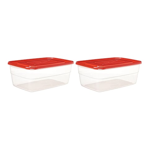 Lock &amp; LockEZ Lock Easy Plastic Rectangular Food Container HLE6804 Clear/Red 2.7L 2PCS