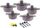 Dessini 17Pcs Non Stick Granite Cookware Set, 20, 24, 28, 32cm Casserole, 28cm Shallow Casserole, 7Pcs Cooking Tools, Healthy 100% PFOA Free, Oven Safe