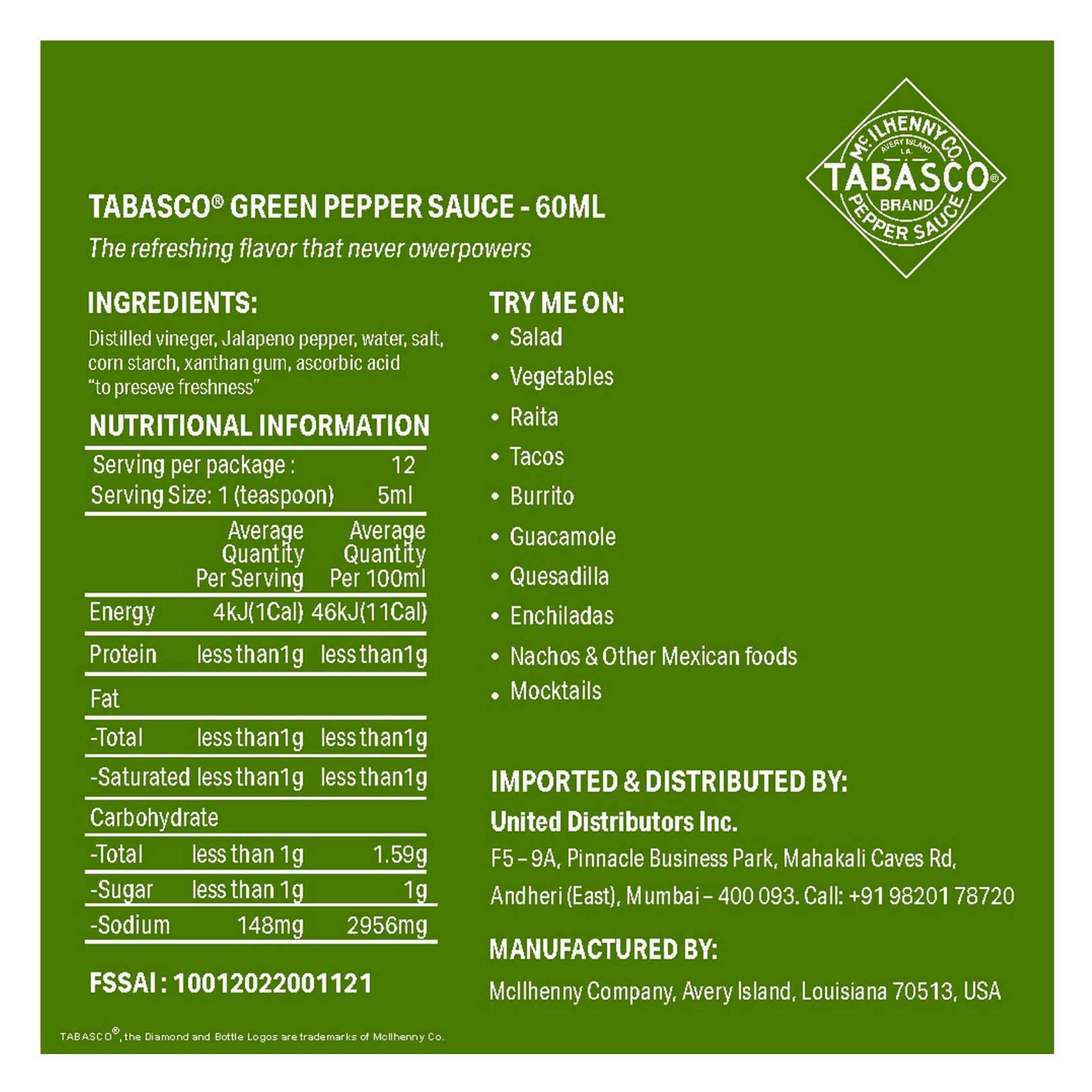 Tabasco Green Pepper Sauce 60Ml