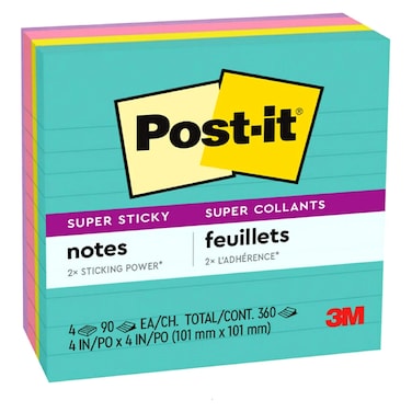 3M Post-it Miami Collection Super Sticky Notes 675-4SSMIA 4x4inch 101x101 mm 90 Sheets 6 PCS