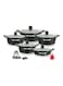 Dessini 17-Pieces Granite Cookware Set Includes Casserole With Lid 24cm, Casserole With Lid 28cm, Casserole With Lid 32cm, Casserole With Lid 28cm, Shallow Casserole 7Xcooking Tools, Black/Clear 32cm