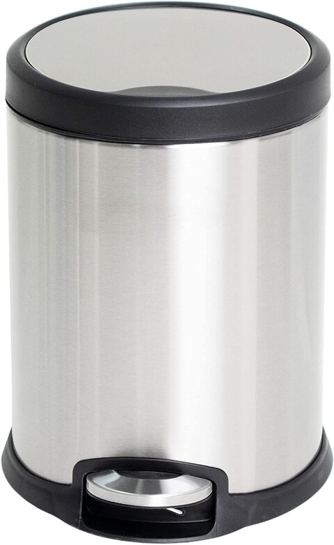Orchid Stainless Steel Trash Bins, Recycle Bins, Round Step Waste Bin with Soft Close Lid, Durable Cantilever Foot Pedal Mechanism Steel Step Trash Can Wastebasket, Garbage Container Bin (5 Litre)