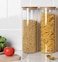 1CHASE&reg;️ Borosilicate Glass Storage Jar With Airtight Bamboo Lid, Clear Glass Container, Pantry Organizer For Spaghetti, Pasta, Noodles, Coffee, Tea, Sugar, Set of 2, 2200ML
