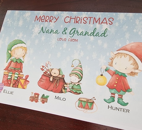 Packs of 10 Elf  Grandmparents Christmas cards