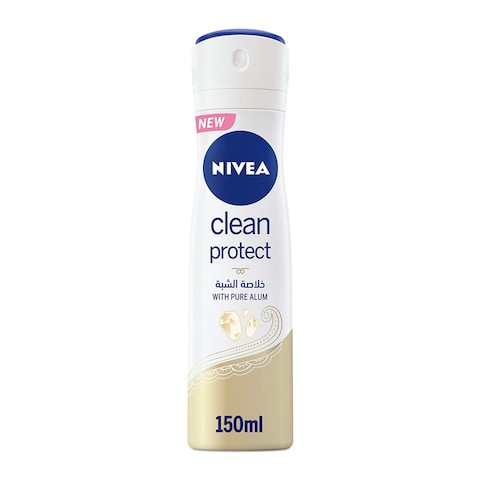 Buy NIVEA Antiperspirant Spray for Women, 48h Protection, Clean Protect Pure Alum, 150ml in Saudi Arabia