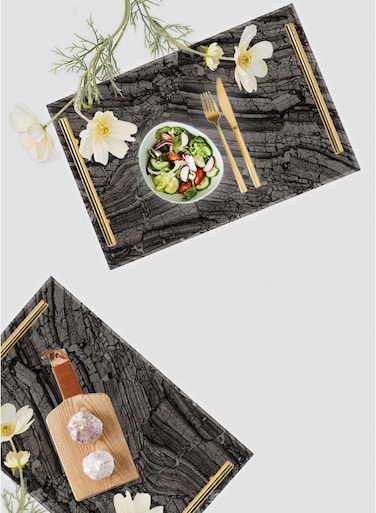 Lowha Decorative Acrylic Serving Tray With Gold Metal Handles And Panoramic Design 20x30 cm