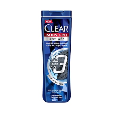 Clear Men 3In1 Shampoo, Body &amp; Face Wash With Activated Charcoal 400ml