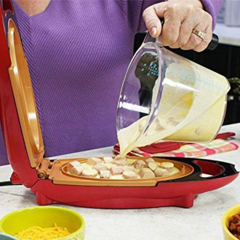 Grill Plate, Grill Press, Red Copper 5 Minute Chef Double-Sided Copper-Infused Grill Pan with Non-Stick Anti-Scratch Surface for Making Delicious Omelet (Red)